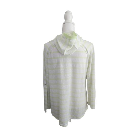 EARTH YOGA Women's Sz Small Burn Out Green Stripe Roll Tab Sleeve Pocket Hoodie - Picture 16 of 16